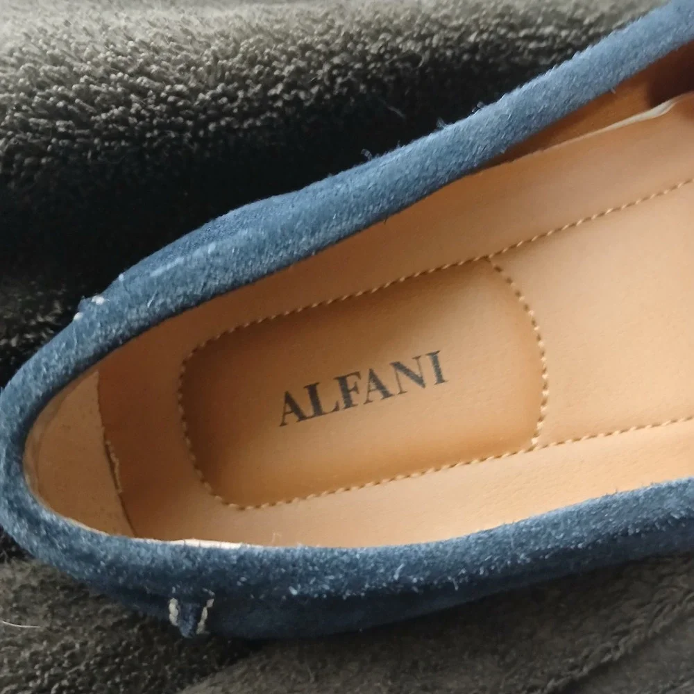 Alfani James Loafers 10.5M Navy Blue Suede Bit Driving Shoes Preppy Nautical